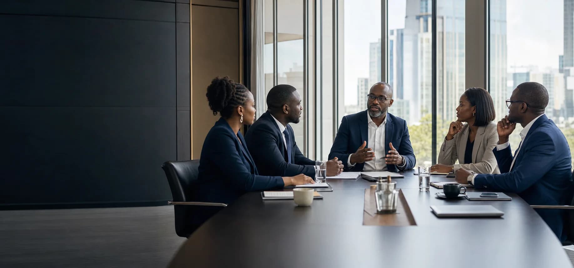 Business leaders and investors discussing an investment proposal